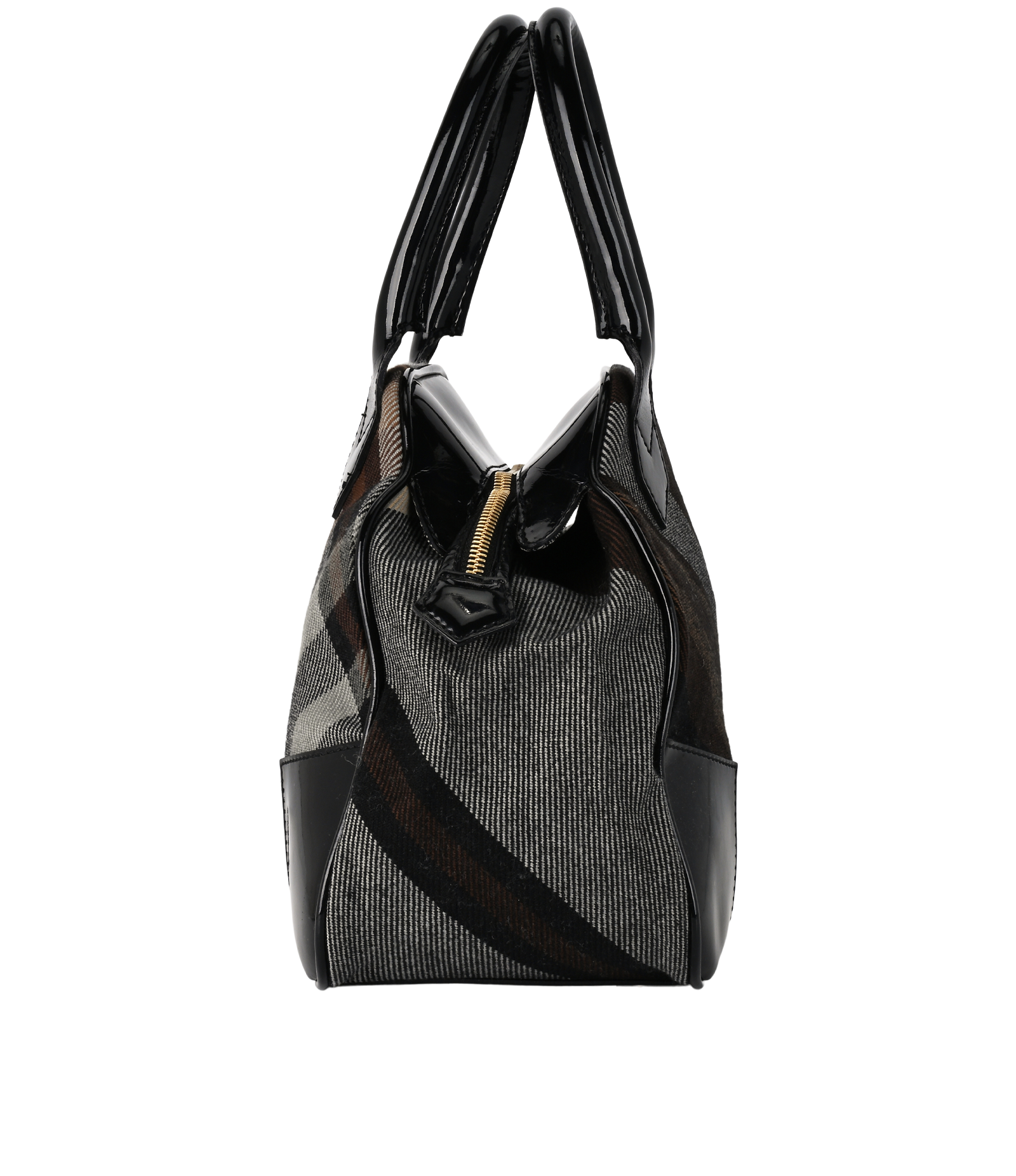 Medium Yasmine, &pound;225, Handbags, Black/Brown, Fabric/Patent Leather, Bottom view